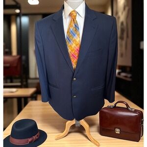 Oak Hill‎ 50R Portly Fit Navy Blue Perfect Fit Wool Blazer Sport Jacket Coat